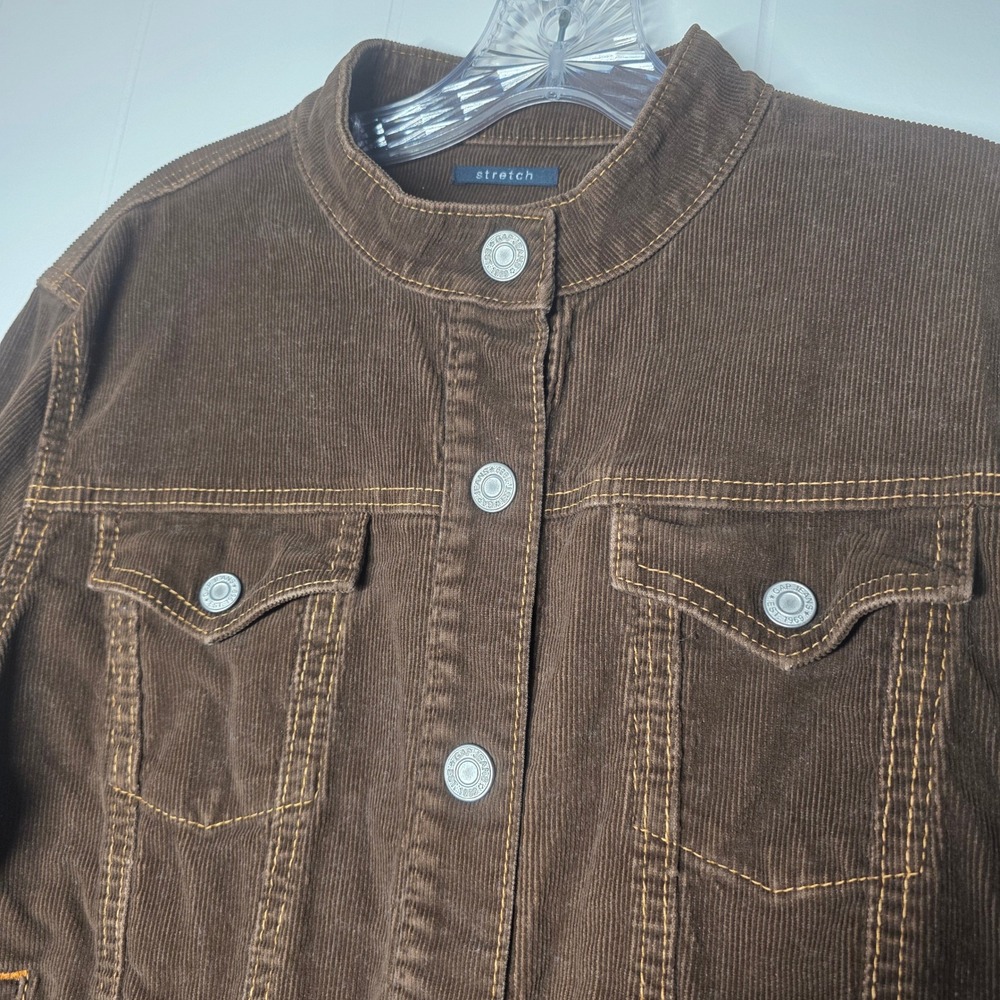 Gap Y2K Corduroy Trucker Jacket Brown Womens Large Stretch Button Front Vintage - Picture 9 of 11